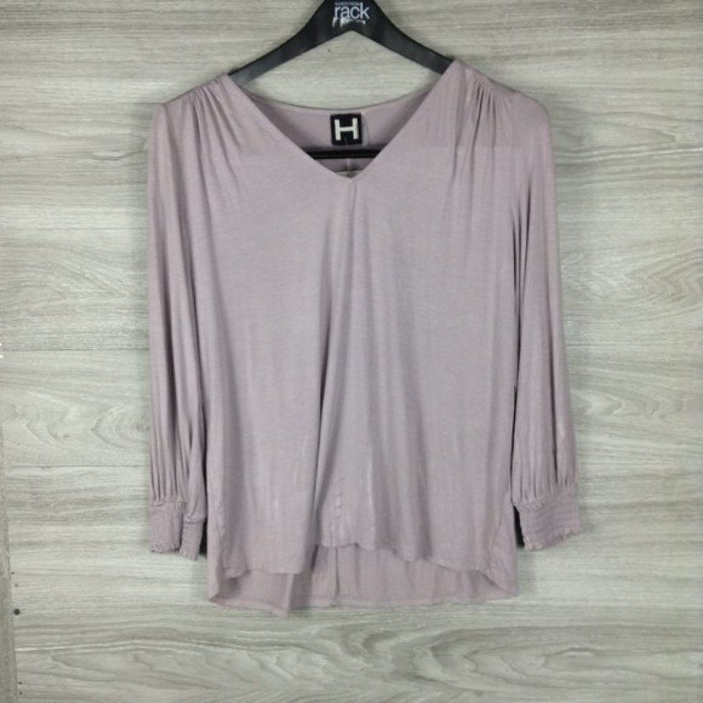 H by Bordeaux Purple Long Sleeve V Neck Top size S